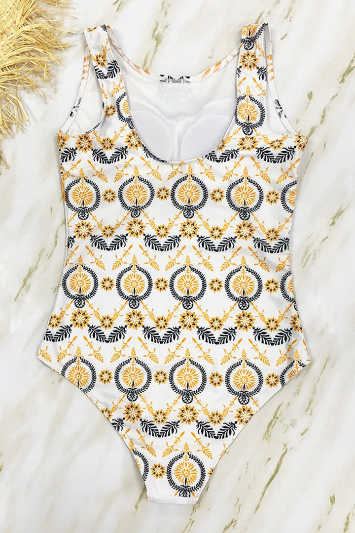Voll Badeanzug mit Boho-Print und hohem Kragen
