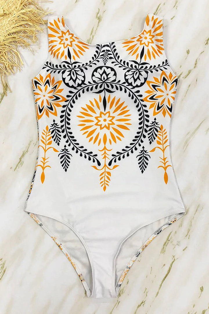 Voll Badeanzug mit Boho-Print und hohem Kragen