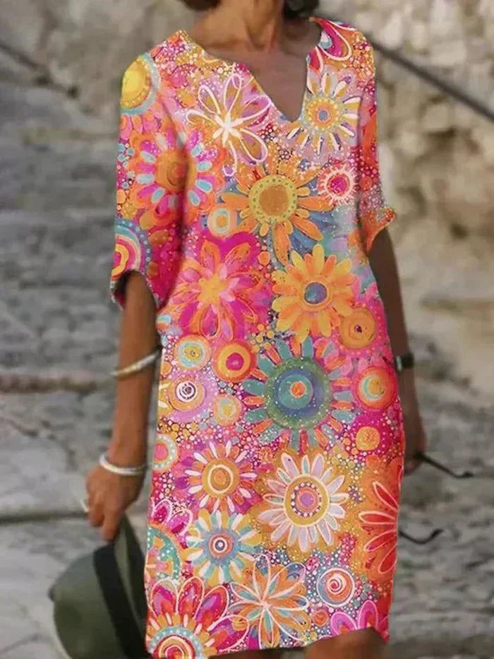 Nira | Lebhaftes Floral-Midi-Kleid