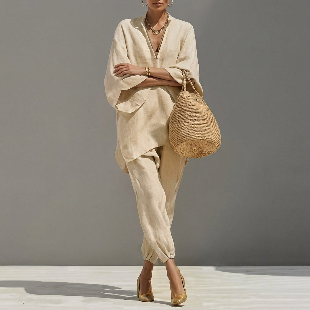 Marina | Zweiteiliges Freizeit-Ensemble mit V-Ausschnitt für Damen