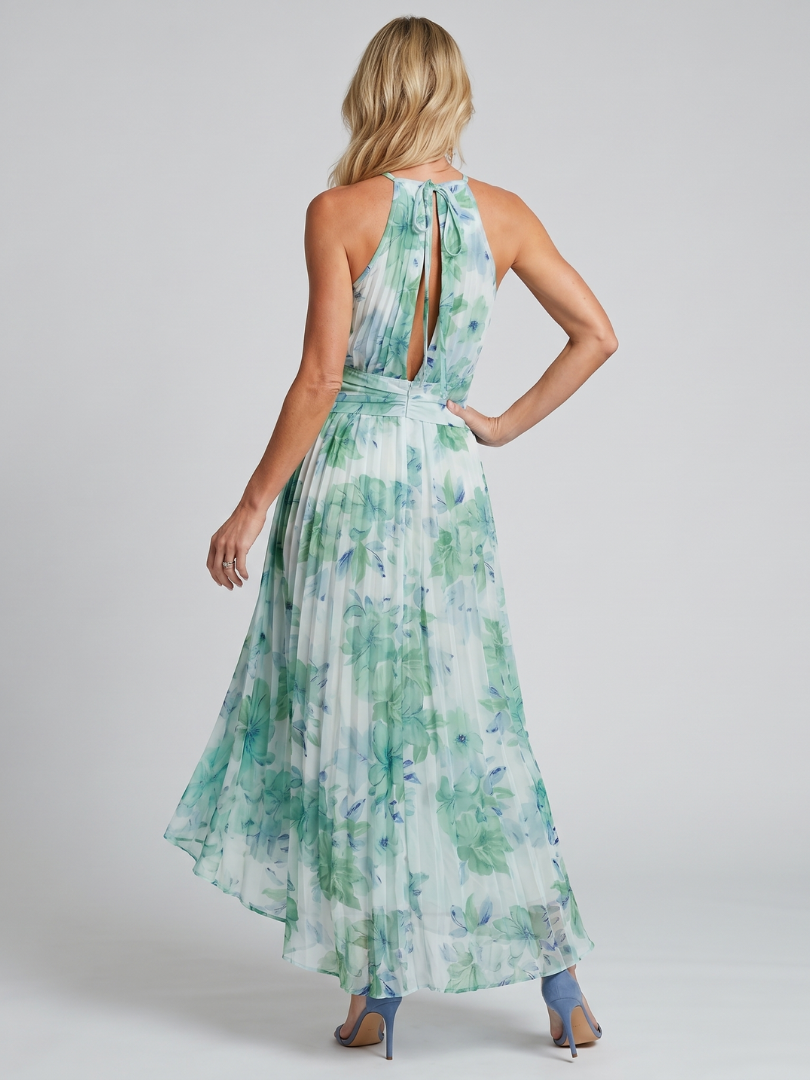 Portia | Plissiertes Halter-Soft-Blumenmuster-Midikleid
