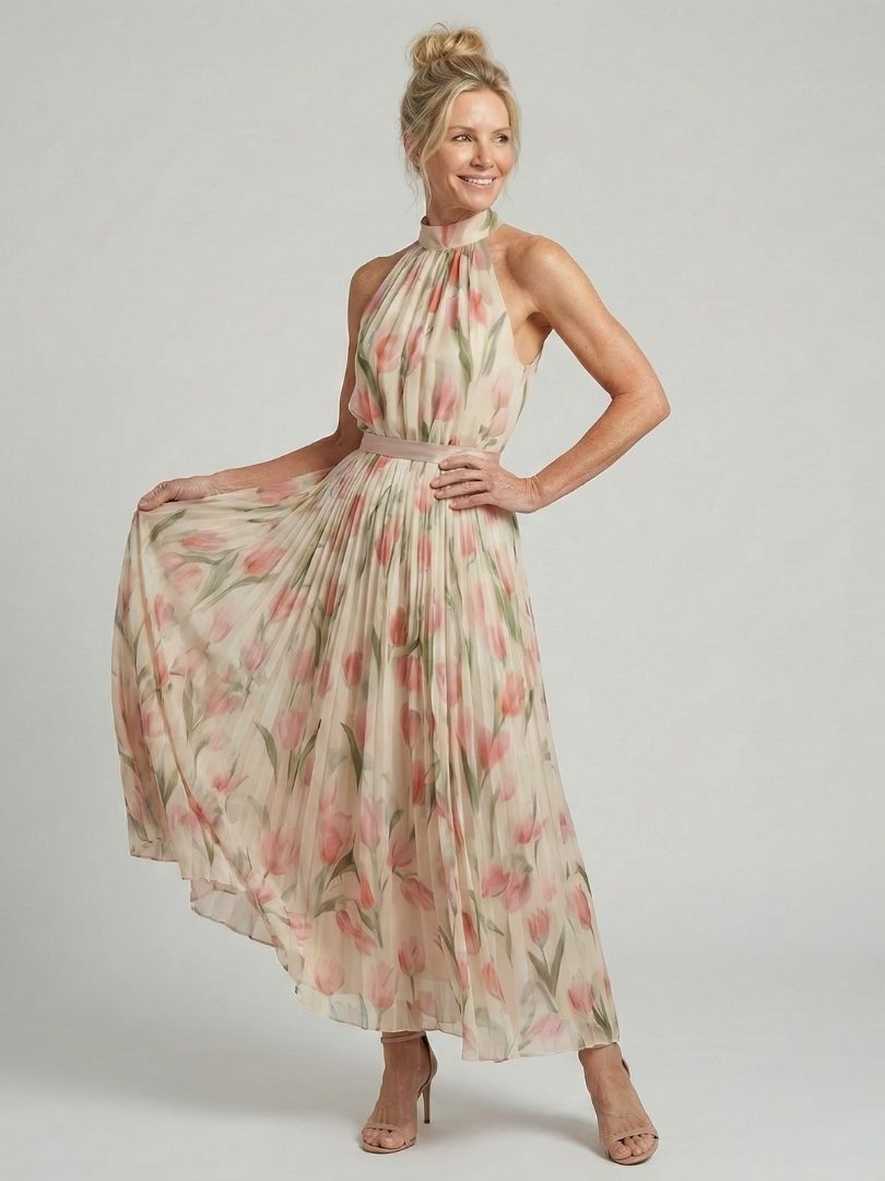 Aurelle | Halsband Blumen Midi Kleid