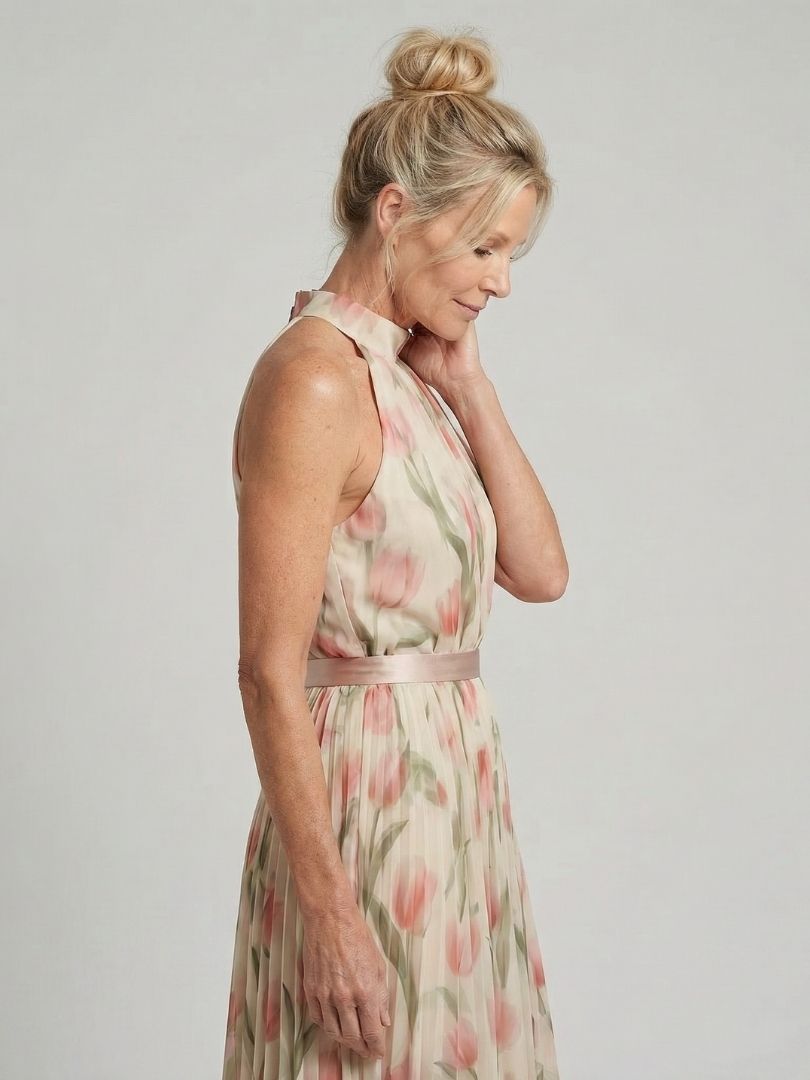 Aurelle | Halsband Blumen Midi Kleid