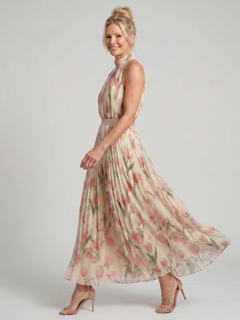 Aurelle | Halsband Blumen Midi Kleid