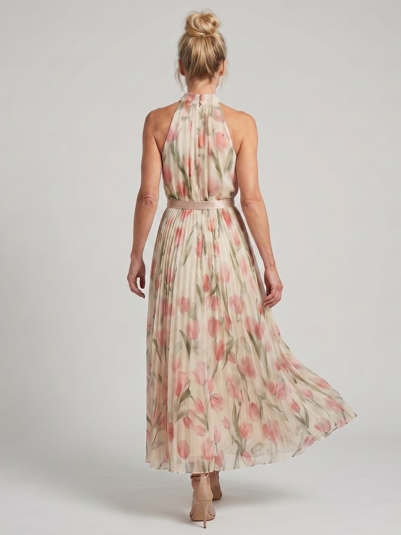 Aurelle | Halsband Blumen Midi Kleid