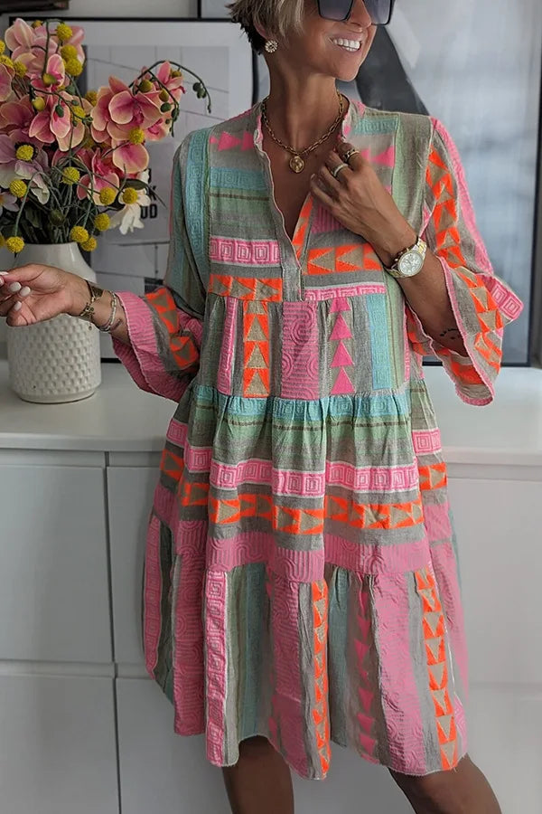 Elodie™ Chic V-Ausschnitt Baumwoll-Hanf Kleid