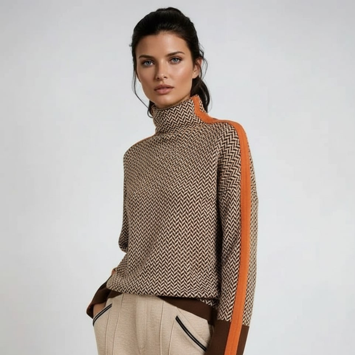 Elara | Rollkragenpullover mit kontrastierenden Streifen