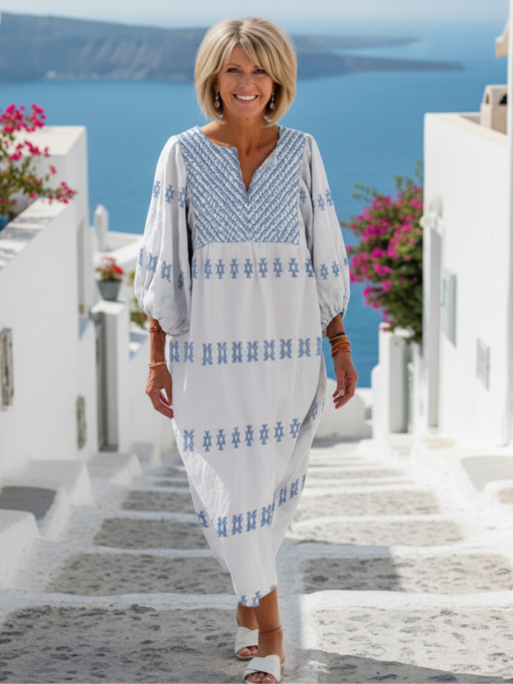 Evadne | V-Ausschnitt Langarm Besticktes Maxikleid