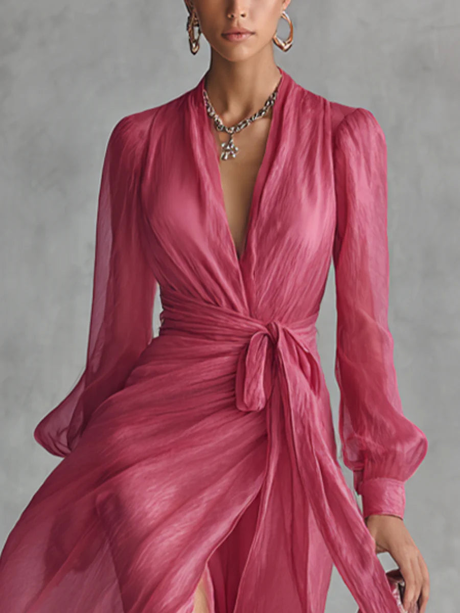 Beatrice | Elegantes Chiffon V-Ausschnitt Taillenkleid