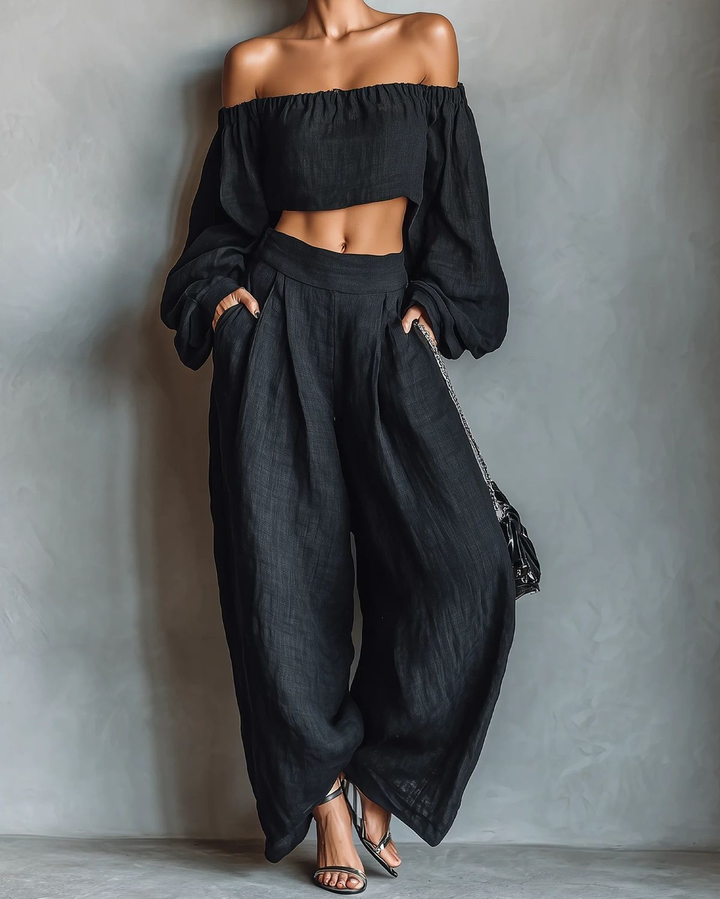 Tess™ | Ensemble mit schulterfreiem Oberteil und weitem Hosen