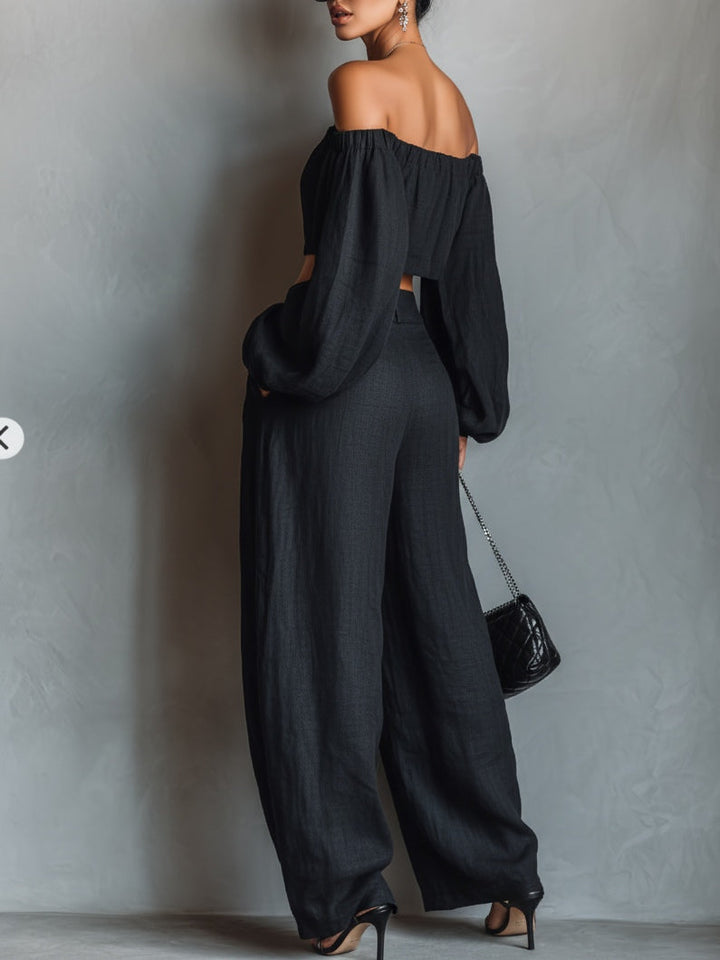 Tess™ | Ensemble mit schulterfreiem Oberteil und weitem Hosen