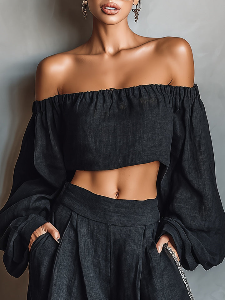 Tess™ | Ensemble mit schulterfreiem Oberteil und weitem Hosen
