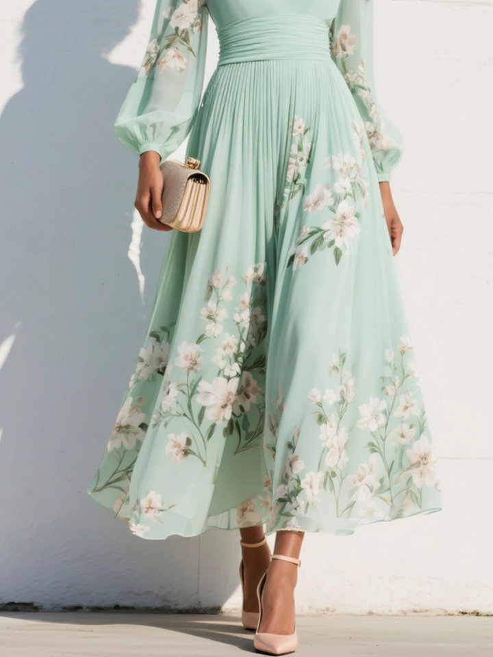 VENIRA | Midi Kleid mit floralem Muster in Grün