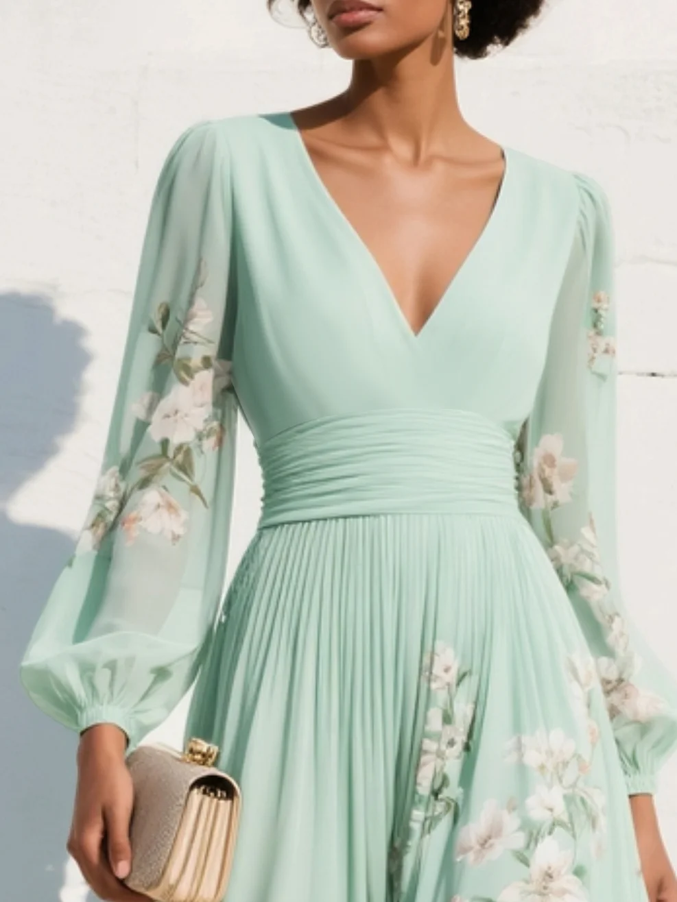 VENIRA | Midi Kleid mit floralem Muster in Grün
