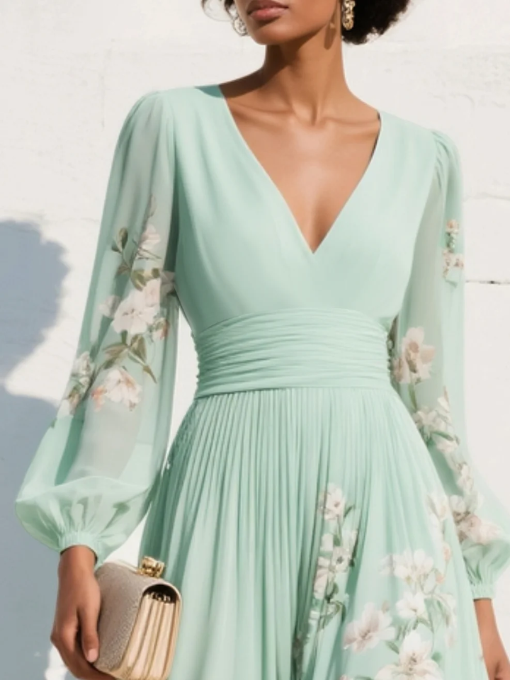 VENIRA | Midi Kleid mit floralem Muster in Grün