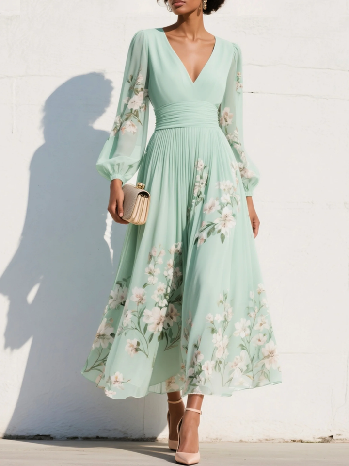 VENIRA | Midi Kleid mit floralem Muster in Grün