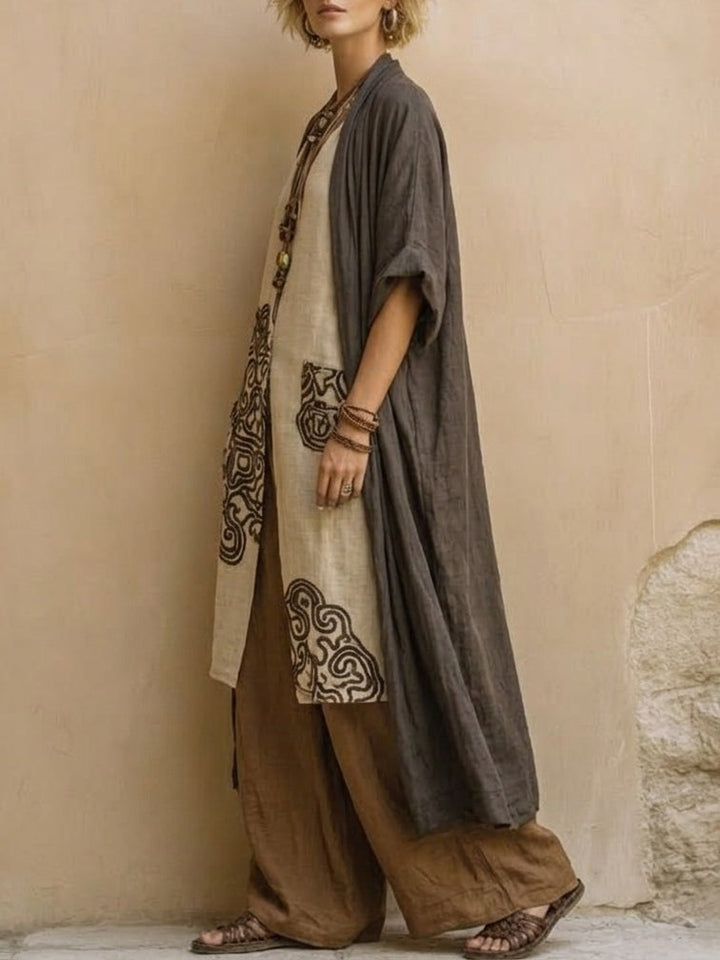 Sophie | Dunkelgraues & Braunes Tribal-Print Drei-Teile-Set