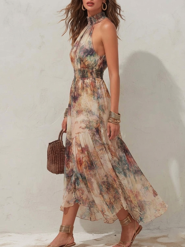 Elise | Weiches florales Halter-Maxikleid