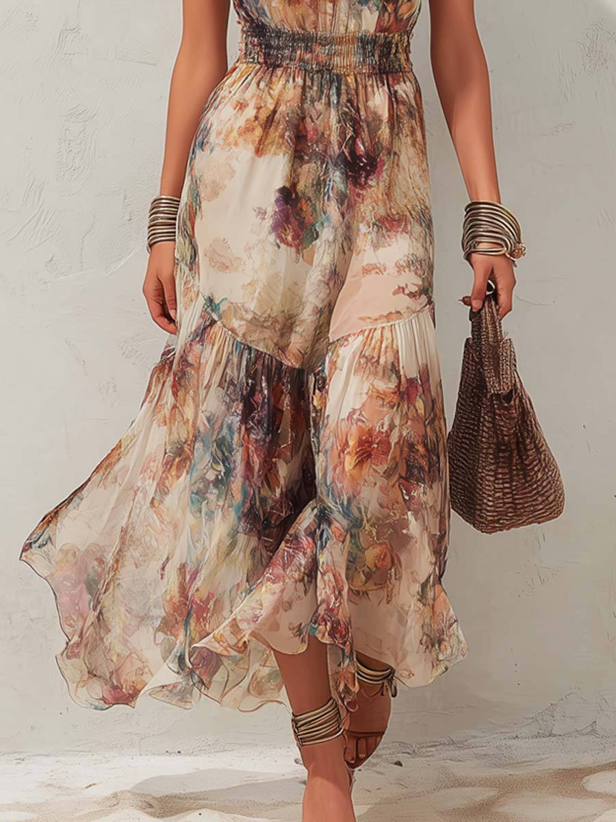 Elise | Weiches florales Halter-Maxikleid