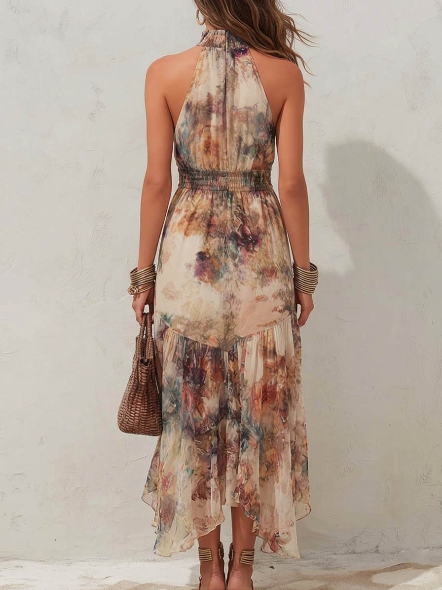 Elise | Weiches florales Halter-Maxikleid