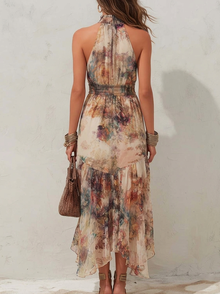 Elise | Weiches florales Halter-Maxikleid