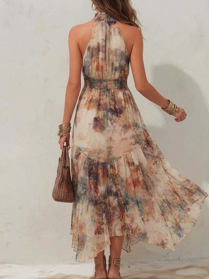 Elise | Weiches florales Halter-Maxikleid
