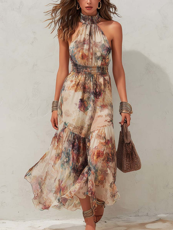 Elise | Weiches florales Halter-Maxikleid