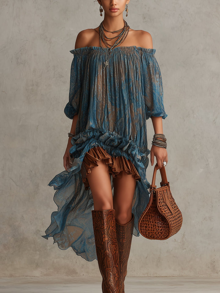 Indira | Off-Shoulder Boho Mini Kleid