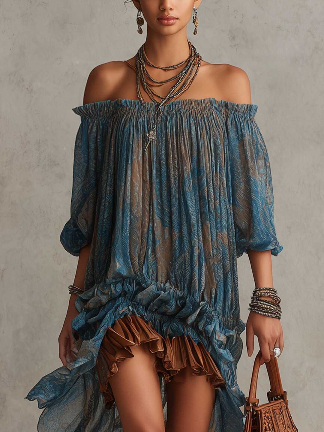 Indira | Off-Shoulder Boho Mini Kleid