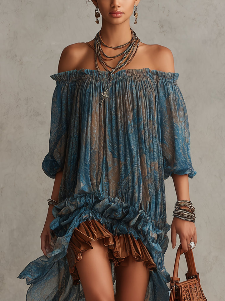 Indira | Off-Shoulder Boho Mini Kleid
