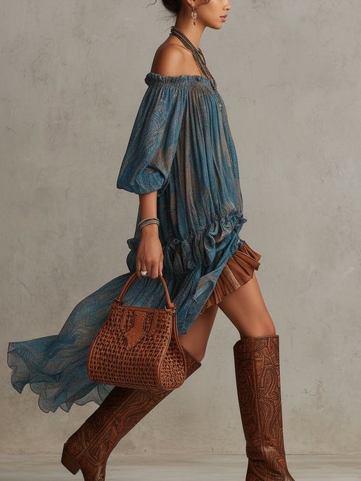 Indira | Off-Shoulder Boho Mini Kleid