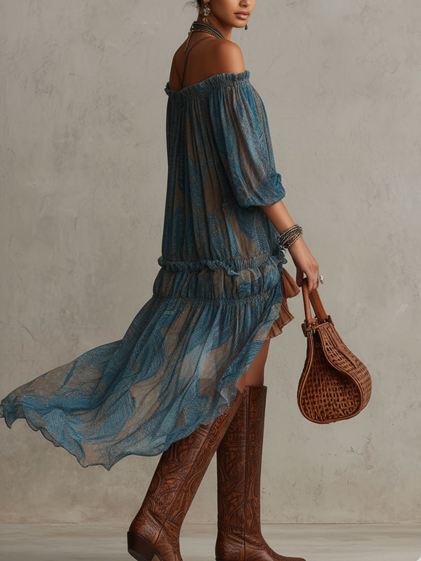 Indira | Off-Shoulder Boho Mini Kleid
