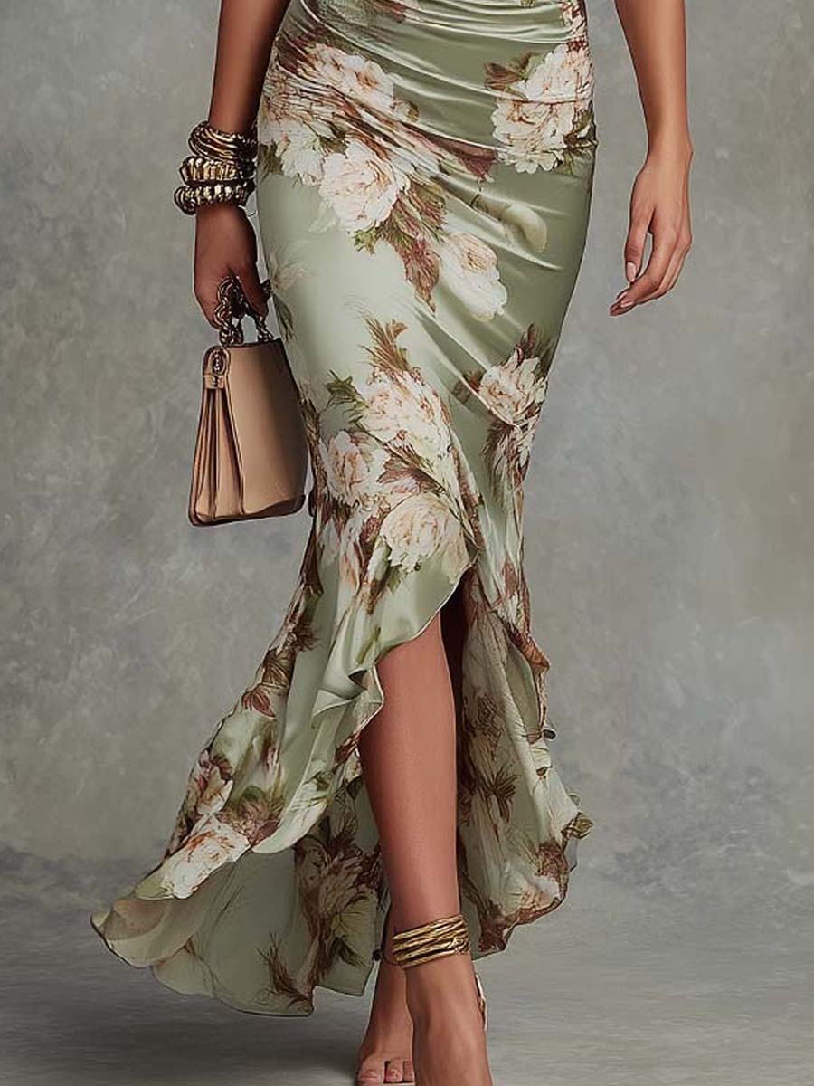 Aveline | Rüschendes Blumen Kleid mit Schlitz