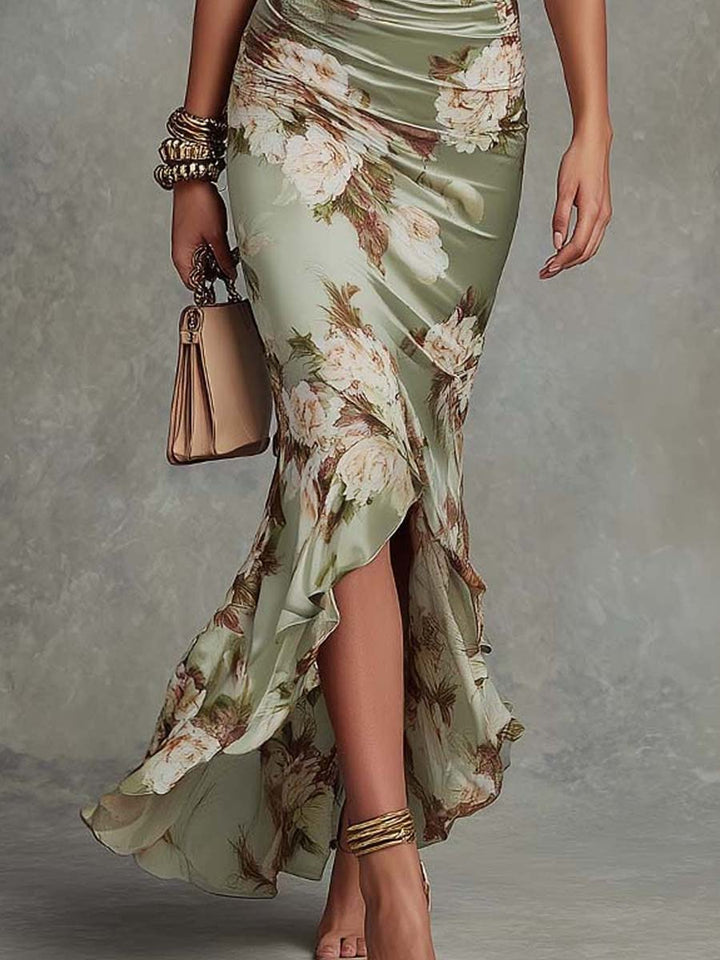 Aveline | Rüschendes Blumen Kleid mit Schlitz