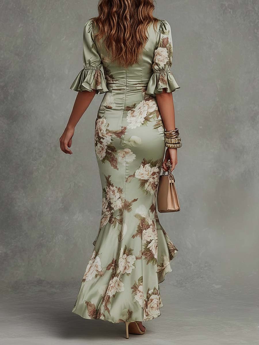 Aveline | Rüschendes Blumen Kleid mit Schlitz