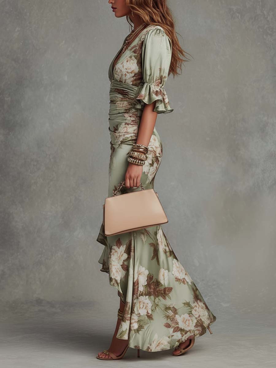 Aveline | Rüschendes Blumen Kleid mit Schlitz