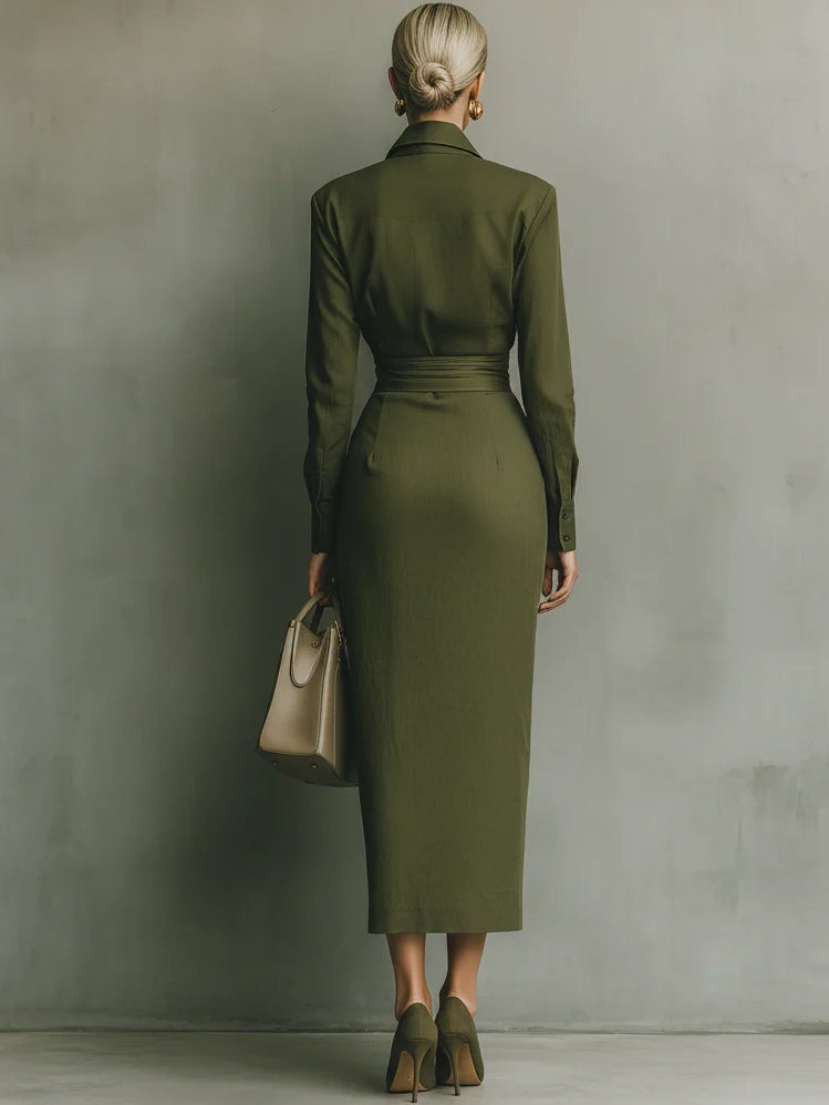 Noëlle™ | Maxikleid in Olivgrün