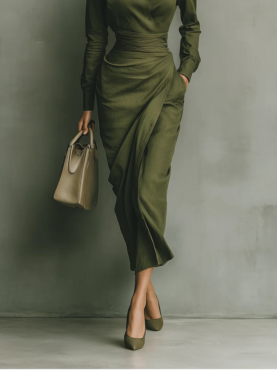 Noëlle™ | Maxikleid in Olivgrün