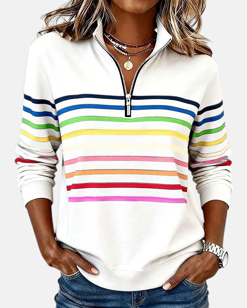 Vienna | Regenbogen gestreifter Zip-Sweatshirt