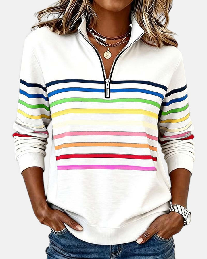 Vienna | Regenbogen gestreifter Zip-Sweatshirt
