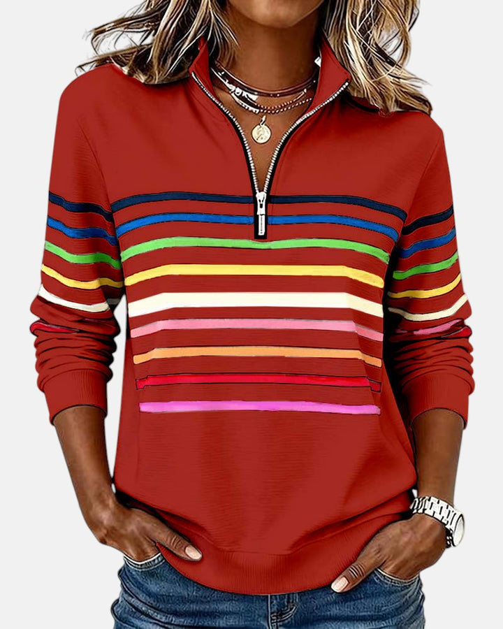 Vienna | Regenbogen gestreifter Zip-Sweatshirt