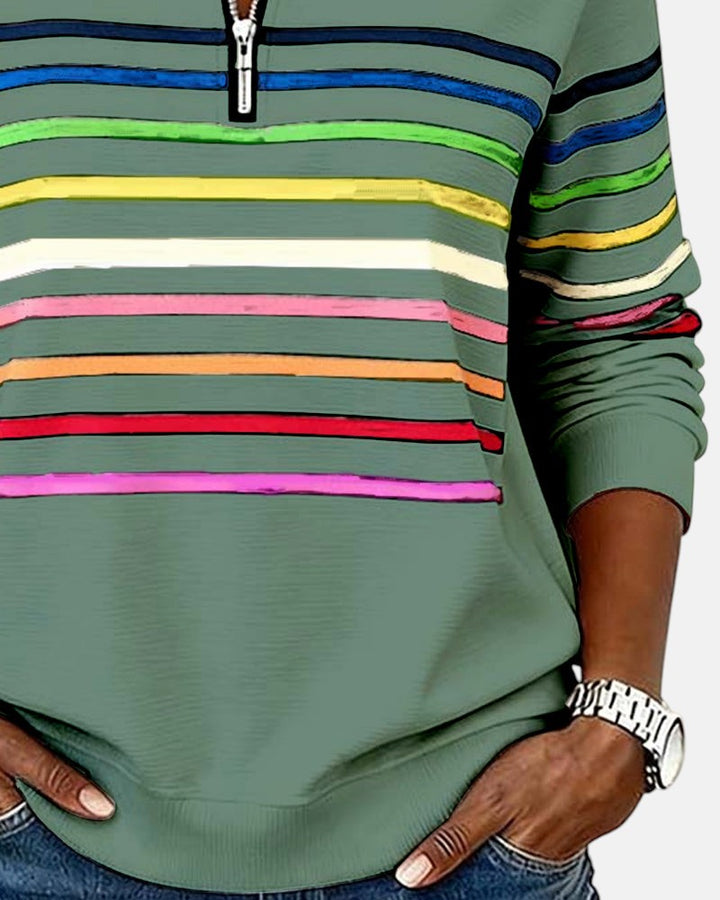 Vienna | Regenbogen gestreifter Zip-Sweatshirt