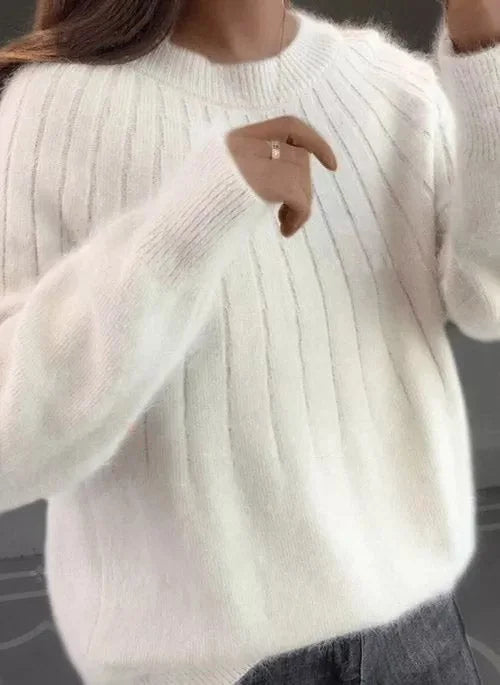 Shereen – Rundhals Pullover Mit Flauschigem Kragen