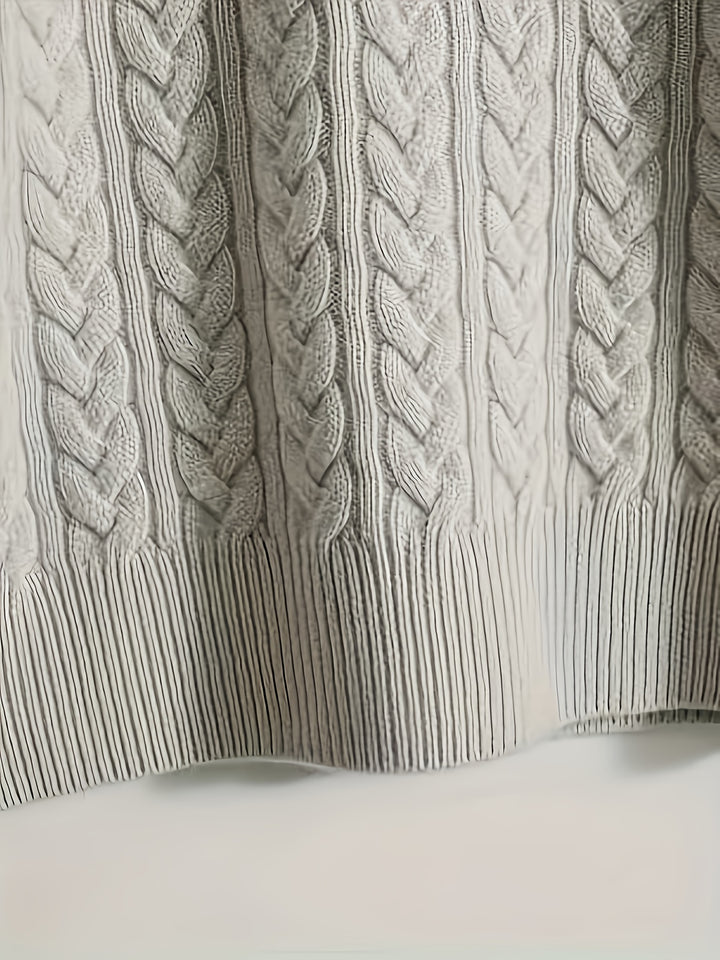 Eleganter Knopf Zopfstrickpullover