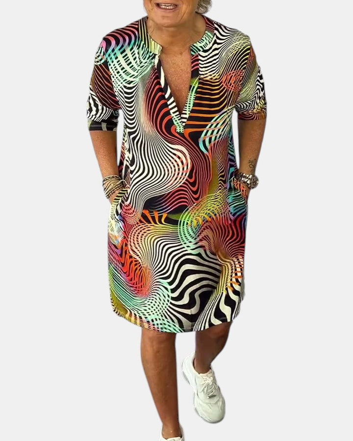 Jessica™ | Farbenfrohes V-Ausschnitt Kleid