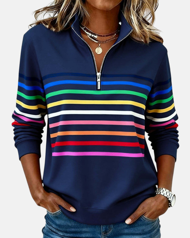 Vienna | Regenbogen gestreifter Zip-Sweatshirt