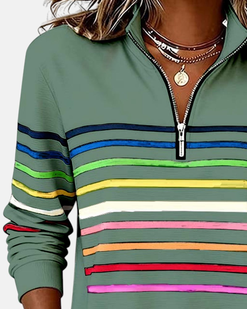 Vienna | Regenbogen gestreifter Zip-Sweatshirt