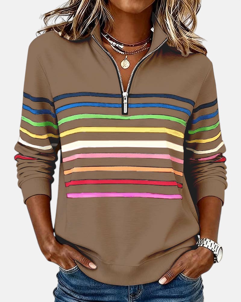 Vienna | Regenbogen gestreifter Zip-Sweatshirt