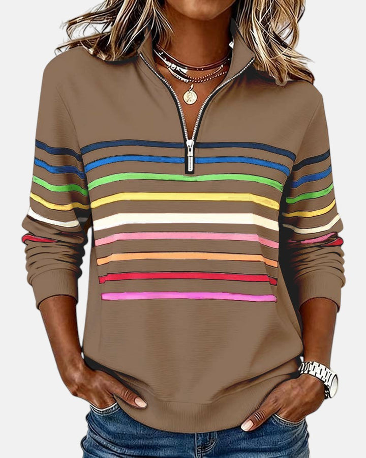 Vienna | Regenbogen gestreifter Zip-Sweatshirt