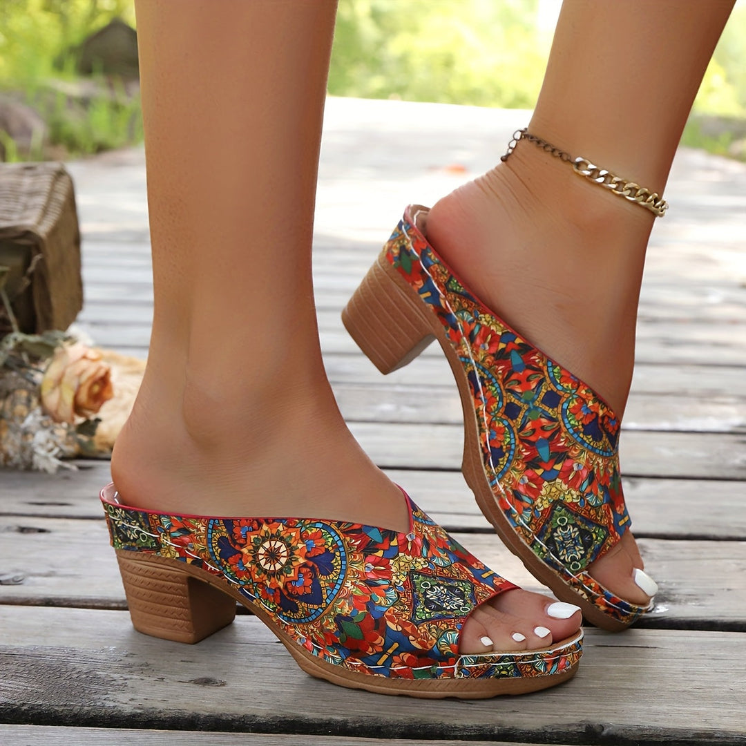 Sophia | Florale Chunky Heel Sandalen
